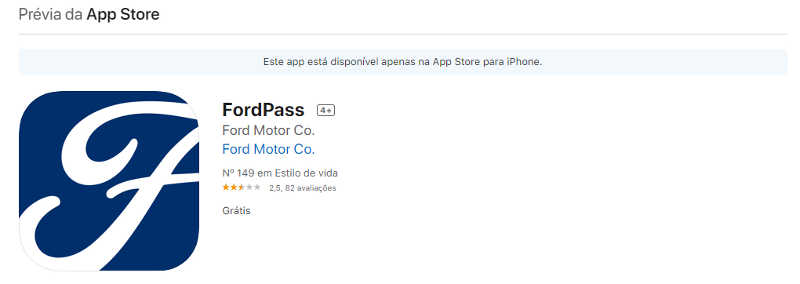 Nota do FordPass na App Store do iPhone (Apple)