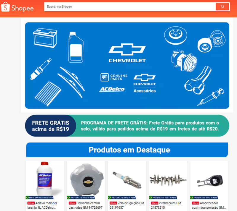 Chevrolet/Divulgação Print da loja da Chevrolet na Shopee