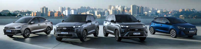 Hyundai/Divulgação Foto dos modelos Hyundai HB20, HB20S e Creta 2026