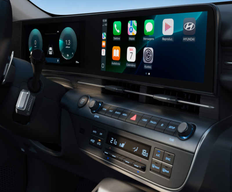 Hyundai/Divulgação Foto do quadro de instrumentos do Hyundai Kona híbrido