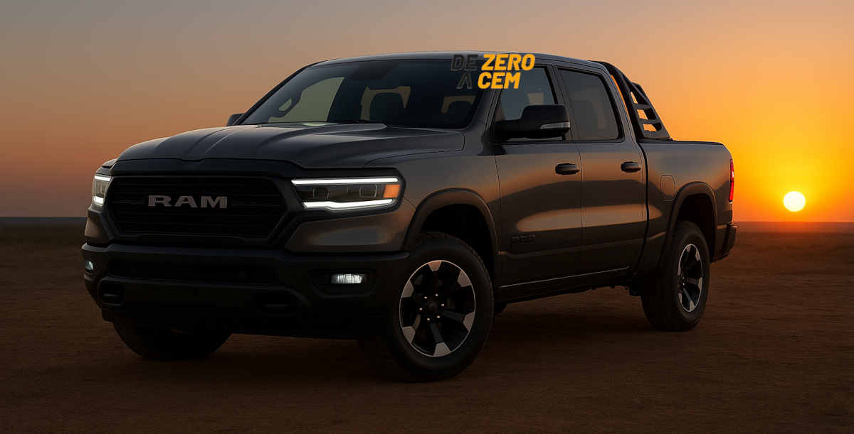 Arte de Renato Parizzi, com apoio de IA, sobre foto da Ram/Divulgação Foto da Nova picape Ram Dakota DZC