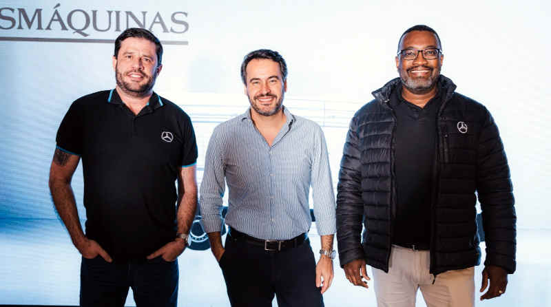 Olharr Produtora Áudio Visual Bruno Carreira, gerente do Van Center Minasmáquinas; Bruno Volpini, CEO do Grupo Minasmáquinas e Rogério Campos, consultor de vendas da Mercedes-Benz