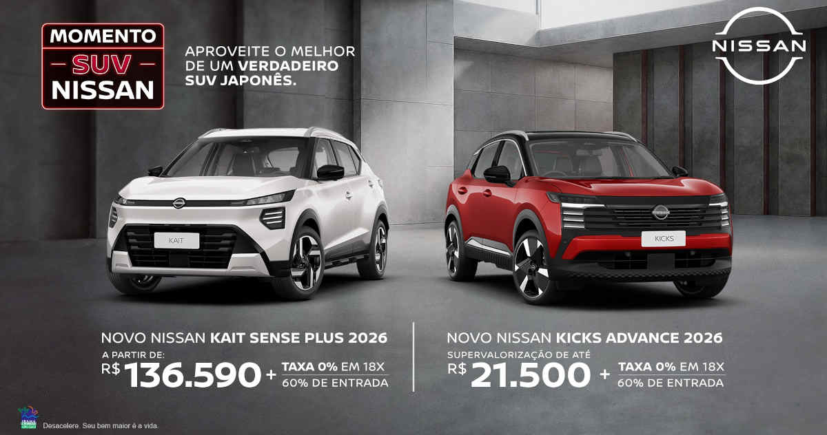 Arte da ação "Momento SUV Nissan", com o novo Kait e o Kicks